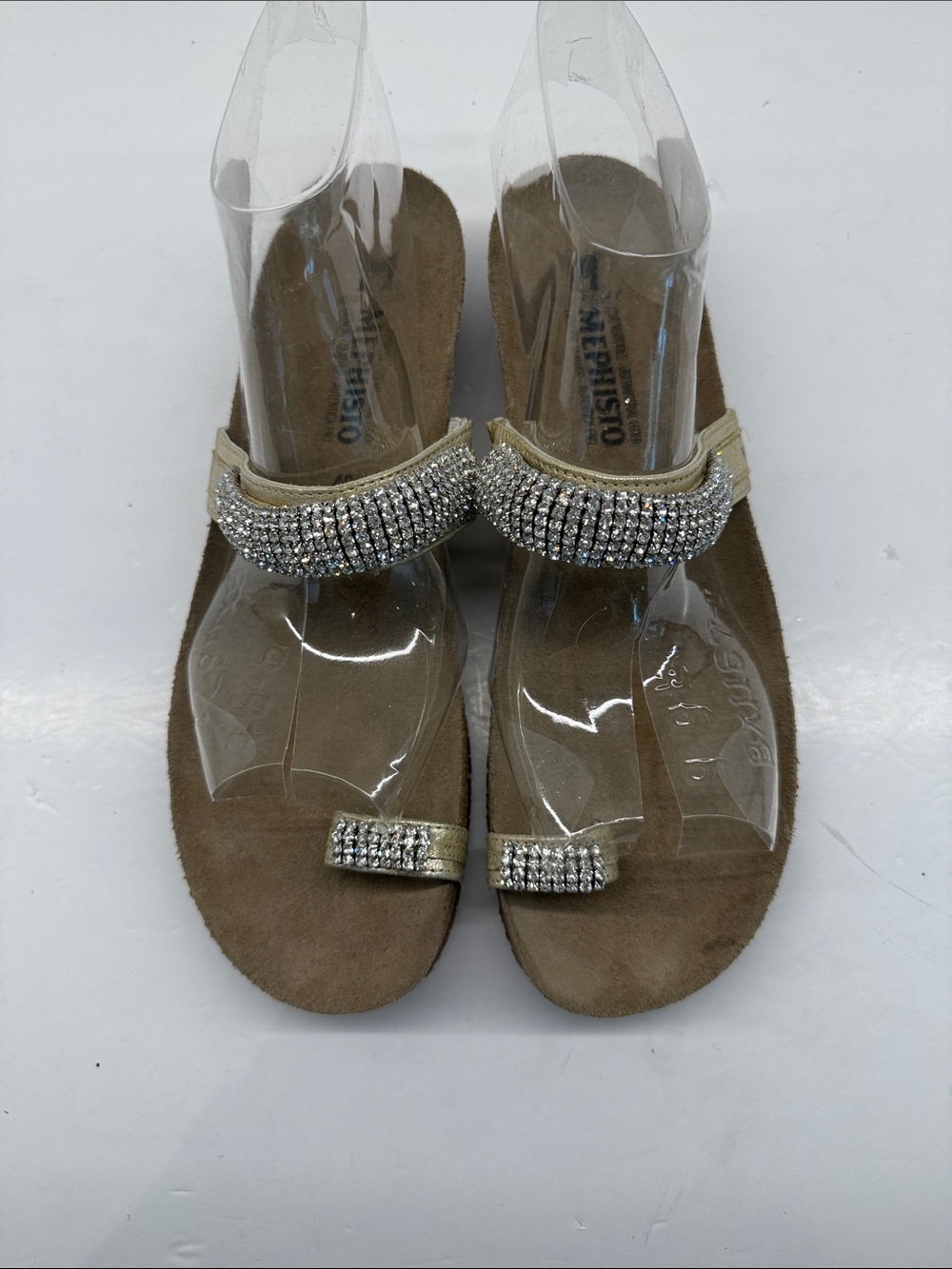 Mephisto Gold Rhinestone Toe-Ring leather Sandals